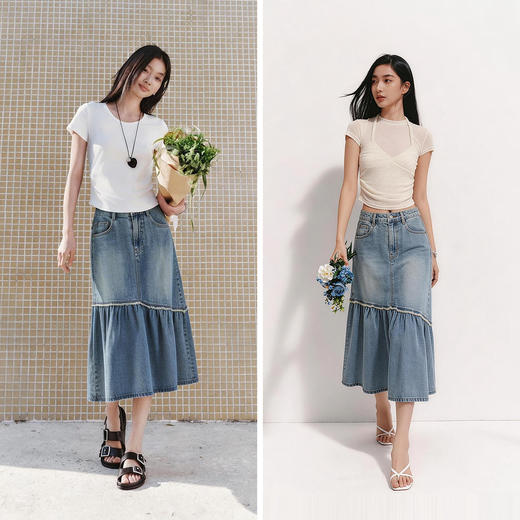 森柔|商场同款森马牛仔半身裙女夏毛边凉感2026新款潮酷小众长裙 商品图4