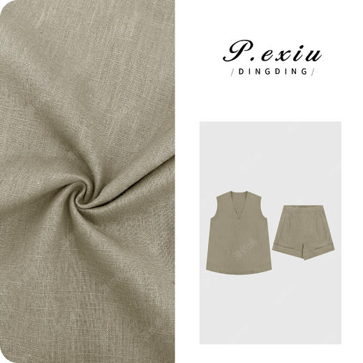 PanYiXiu/潘依绣麻料极简松弛感V领无袖背心短裤套装 M8119 商品图0