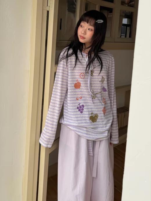 nothe Case布然/NC261819Z/「时钟海岸」竹节条纹 趣味印花宽松防晒夏日系带T恤 商品图0