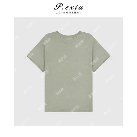 04-3潘依绣丁丁宠粉减龄休闲猫头鹰贴布绣卷边短袖圆领T恤Q43584 商品图1