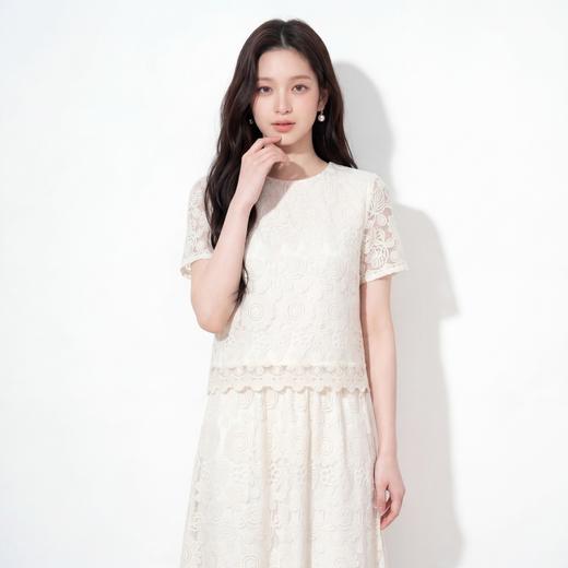 奢姿大码女装2026夏季绣花蕾丝圆领两件套胖妹妹时尚轻奢气质套装9962954736 商品图3