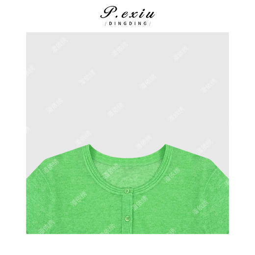 04-3潘依绣丁丁宠粉【漫波青柠】亚麻人丝薄款凉感纱线短袖针织上衣Q21256 商品图2