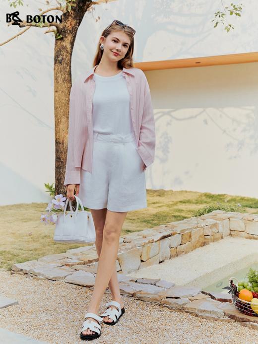 波顿女士春季慵懒自愈 宽松条纹全开襟落肩长袖衬衫LS171126D 商品图1