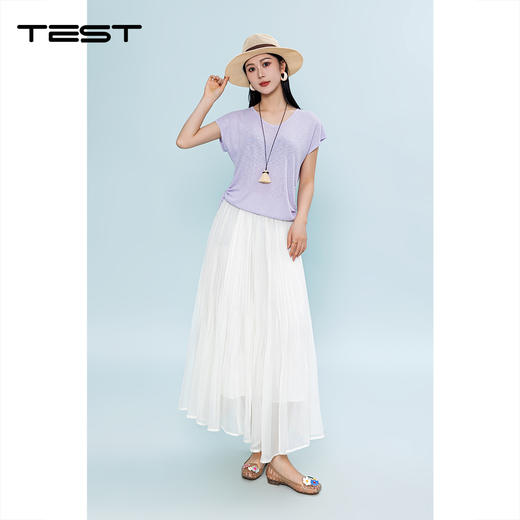 夏上新韩系松弛感浅蓝色侧抽绳V领短袖针织1262070 商品图0