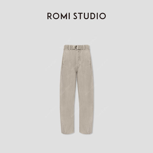 “工装美学”100斜纹牛仔棉宽松弧形腰带牛仔裤431NS042 商品图0