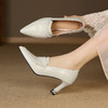 【预售5天】法式优雅气质尖头高跟鞋女春季小皮鞋新款浅口水钻粗跟单鞋RS&7077 商品缩略图4