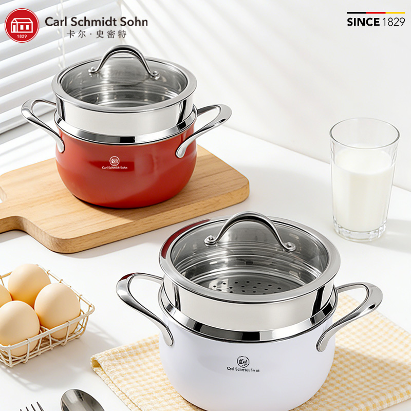 卡尔史密特CS不锈钢双耳汤锅蒸笼套装|五层加厚一体成型导热快，无涂层耐造又安心