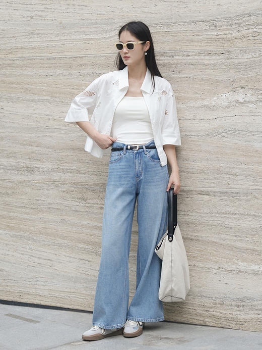 松弛感拉满！白色镂空刺绣翻领拉链衬衫 夏季宽松显瘦中袖棉麻开衫 商品图1