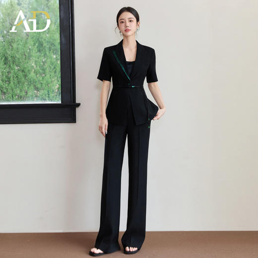 AD新中式短袖西装套装女夏季2026年新款高级感淡人高知穿搭一整套 商品图0