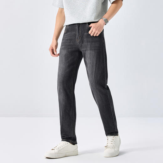 GXG男装秋冬季时尚简约后袋皮牌点缀男士牛仔直筒长裤K&C 商品图1