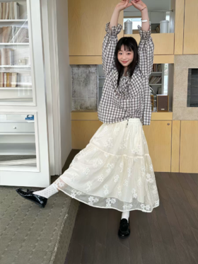 nothe Case布然/NC261809/「花影旅行」浪漫双层 重工立体绣花A摆 半身蛋糕纱裙