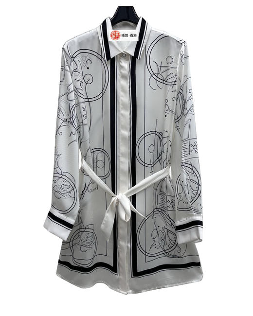 女款丝质印花腰带衬衣裙ba 商品图0