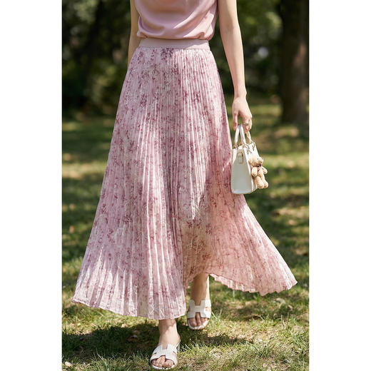 浪漫明媚印花半身裙 米思阳2026夏新款宽松显瘦高腰松紧腰A字百褶裙1175 商品图0