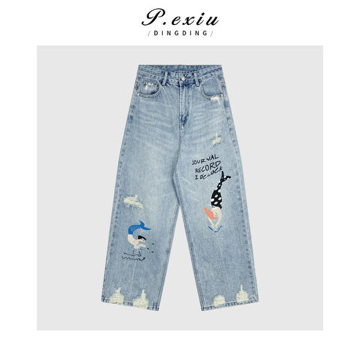 04-3潘依绣丁丁宠粉时尚休闲印花美人鱼牛仔裤Q89281 商品图0