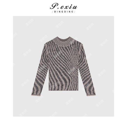 04-4潘依绣丁丁宠粉斜线视觉条纹慵懒风圆领针织上衣 ZZ0581 商品图1