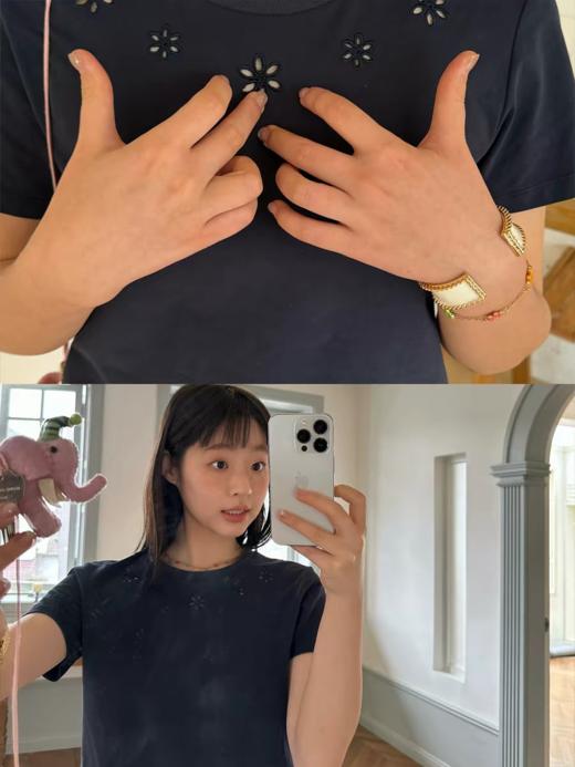 nothe Case布然/NC261823/「铃花木棉」暖糯棉感 花朵刺绣正肩显瘦 圆领T恤双色 商品图3