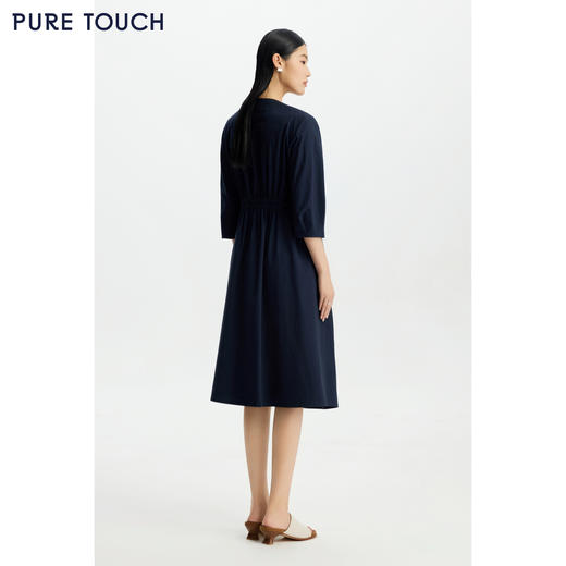 PURE TOUCH女装 26春夏新款V领纯棉连衣裙七分袖衬衫裙过膝中长裙 商品图3