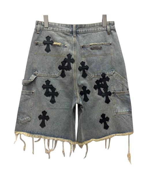 中性款十字架毛边休闲短裤la009 商品图1