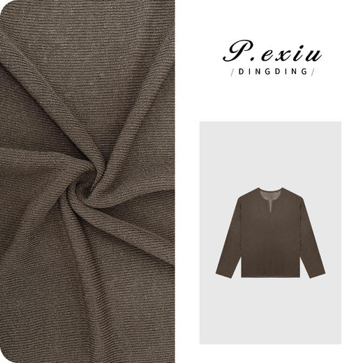 04-4潘依绣丁丁宠粉天丝亚麻半开襟肌理感针织长袖上衣 ZZ0895 商品图0