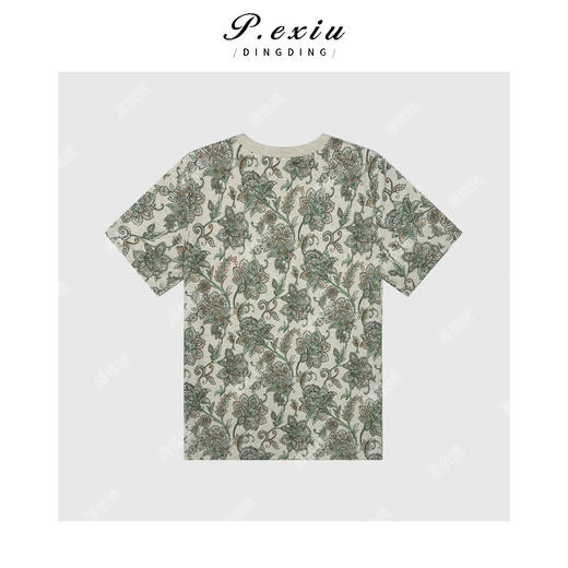 04-3潘依绣丁丁宠粉【鸢尾花季】天丝复古轻奢印花短袖T恤 W-63151 商品图2