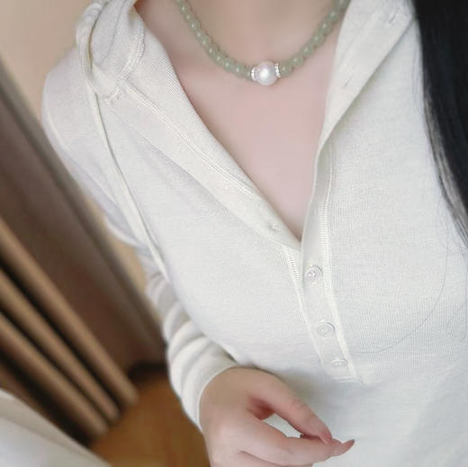 和田玉 温润 高品质 配淡水无核珍珠 13mm 近正圆 细微瑕 无核的质感真的好温柔 很亮 项链纯银扣 母亲节自留或送妈妈 实力宠粉 商品图3