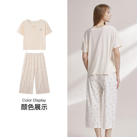 【7.5折限时特惠】【秀黛】女圆领立体卡通图案短袖套装棉混纺糯滑垂坠显瘦慵懒女士夏季睡衣家居服W2551046T【门店同款】 商品图3