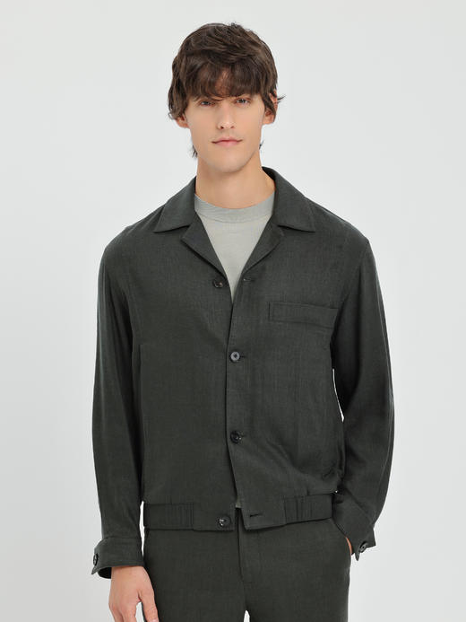 callisto深灰丝麻毛面料松弛古巴领松弛复古外套 商品图2