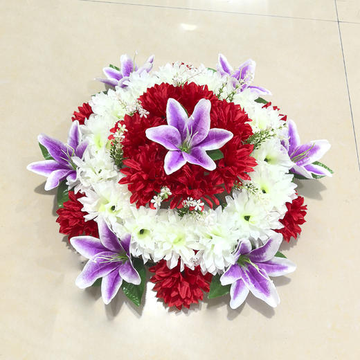 紫百合花圈清明仿真花假花祭祀殡葬陵园扫墓摆放现货祭祀用品批发 商品图0