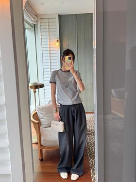 蔻依 26早春新品万能打底T恤撞色罗纹印花T 恤