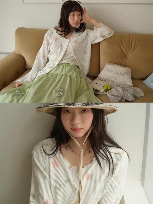 nothe Case布然/NC261624/「柔焦花影」满底手绘印花压褶开衫 百搭温柔上衣外套 商品图1