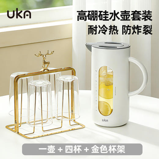 UKA 自开合冷水壶杯架套装 小清新色系 高硼硅玻璃 耐冷耐热 重力感应自开合 精致又高级 专利防尘 商品图9