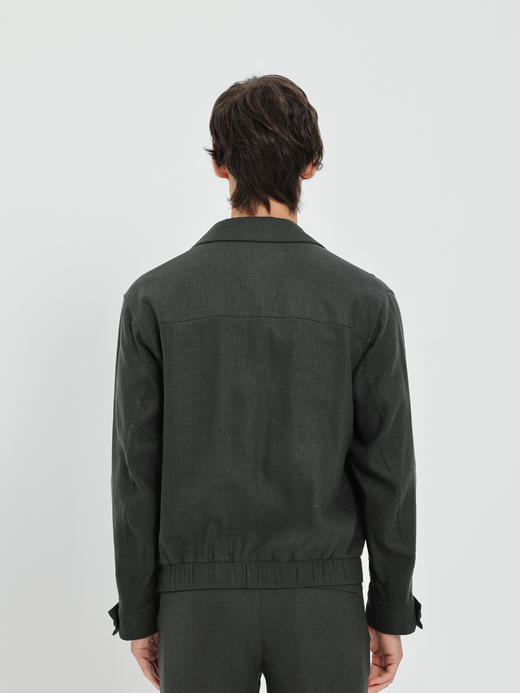 callisto深灰丝麻毛面料松弛古巴领松弛复古外套 商品图4