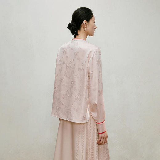 【林栖设计小店】妃子笑|烟粉色金丝蝴蝶提花夏新款衬衫上衣1962071 商品图3