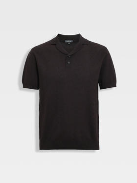 callisto咖色古巴领波浪蜂巢纹棉混纺T恤