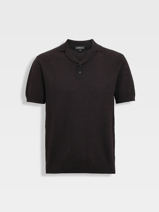 callisto黑色古巴领波浪蜂巢纹棉混纺T恤 商品图10