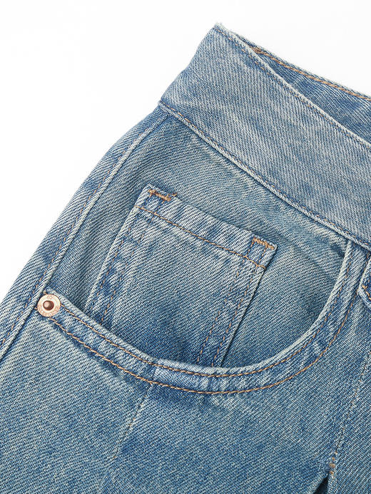 松弛感拉满！复古浅蓝高腰压褶阔腿牛仔裤 夏季垂感宽松显瘦直筒拖地长裤 商品图2