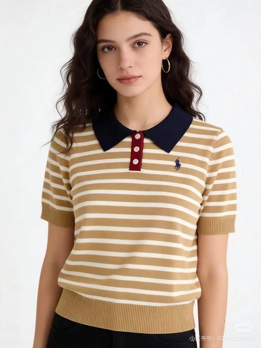 L@uren拉夫家/小马刺绣标女款翻领条纹针织polo衫 商品图4