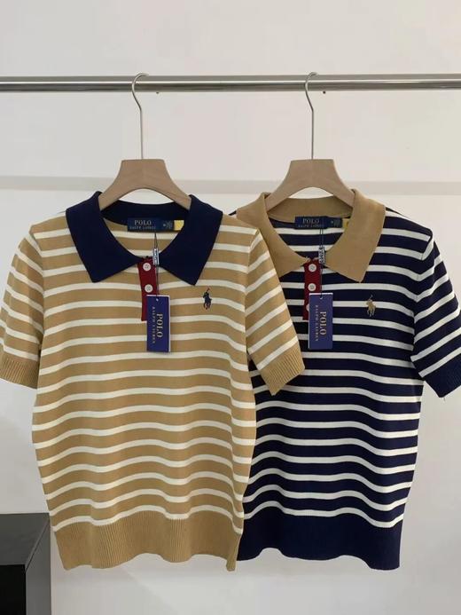 L@uren拉夫家/小马刺绣标女款翻领条纹针织polo衫 商品图5