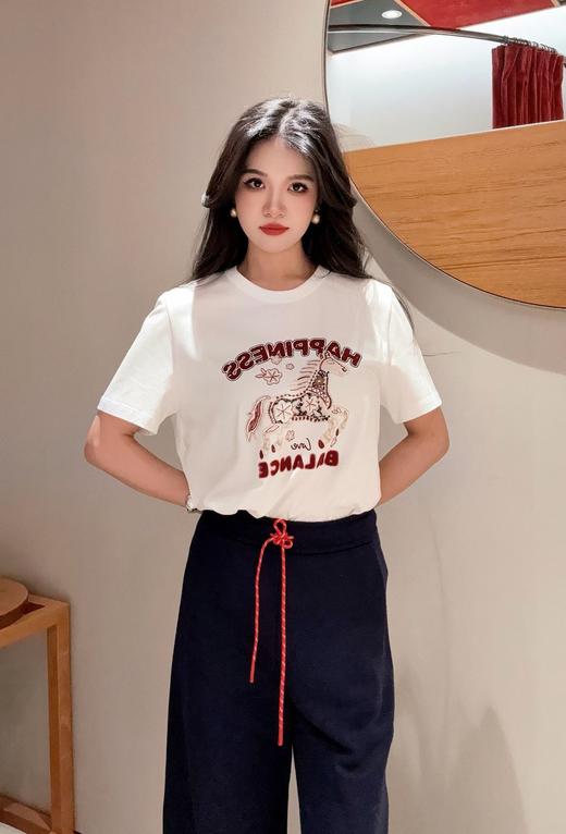 直发 柜价800+唐嫣同款EP 植绒字母刺绣小马短袖T恤 商品图1