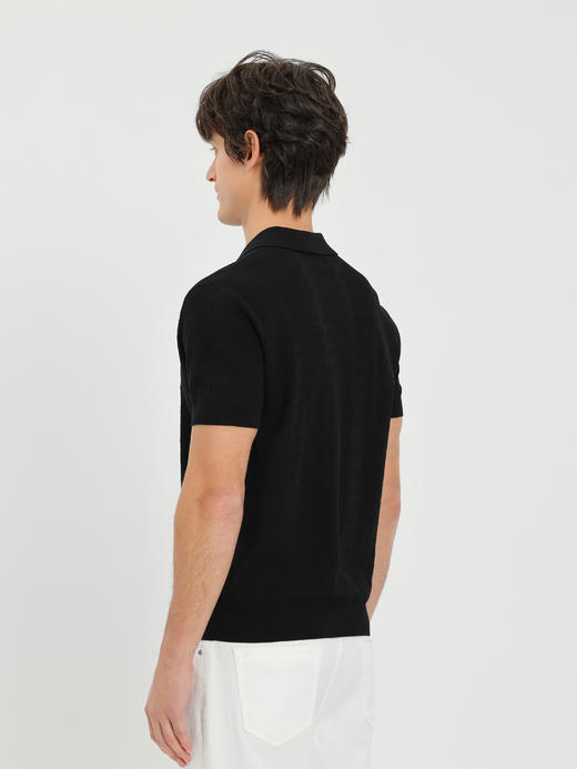 callisto咖色古巴领波浪蜂巢纹棉混纺T恤 商品图14