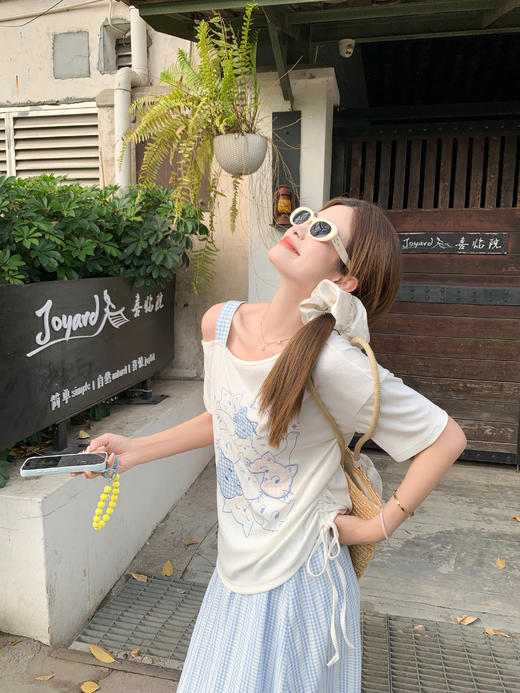 <曾小咸推荐>4.13现货秒杀 ！微信超特价！韩系斜肩刺绣小猫短袖 日常139.99 立减80 秒杀59.99！！ 商品图9