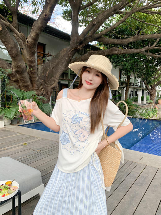 <曾小咸推荐>4.13现货秒杀 ！微信超特价！韩系斜肩刺绣小猫短袖 日常139.99 立减80 秒杀59.99！！ 商品图5