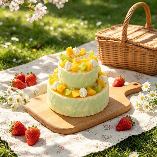 【芒果鲜果乐园】夏日清新芒果蛋糕，把芒果的香甜、椰肉爆珠的Q弹、奶油的绵密，融入松软的蛋糕胚中，口感层层递进，让人吃一口还想吃 商品图0