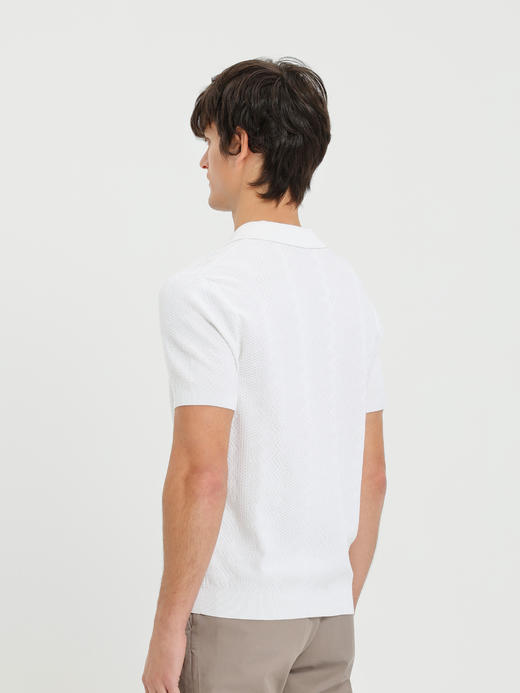 callisto咖色古巴领波浪蜂巢纹棉混纺T恤 商品图9