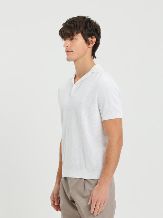 callisto咖色古巴领波浪蜂巢纹棉混纺T恤 商品图8