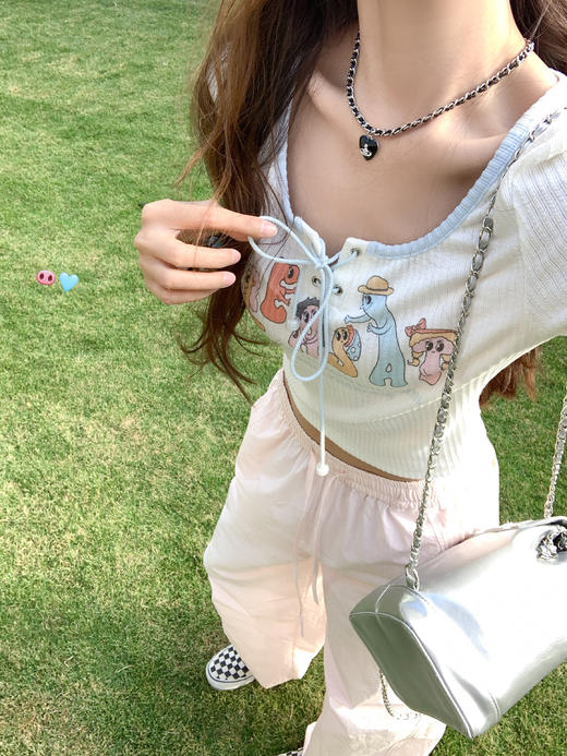 <曾小咸推荐>4.12现货秒杀 ！微信超特价！彩色字母印花系带短袖T恤 日常119.99 立减60 秒杀59.99！！ 商品图5