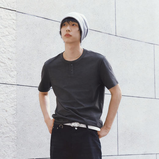 商场同款|森马短袖T恤男夏季纯色半开襟针织衫2026新款小宽松上衣 商品图2