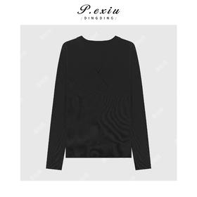 04-4潘依绣丁丁宠粉丝光羊毛气质修身显瘦交叉V领针织长袖上衣Q96451