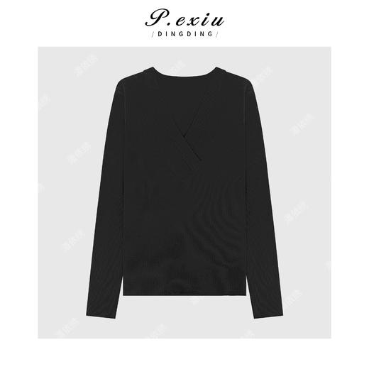 04-4潘依绣丁丁宠粉丝光羊毛气质修身显瘦交叉V领针织长袖上衣Q96451 商品图0
