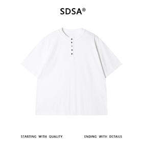 SDSA男装2026新款高贵轻奢慵懒风竖纹半纽扣圆领短袖T恤百搭休闲